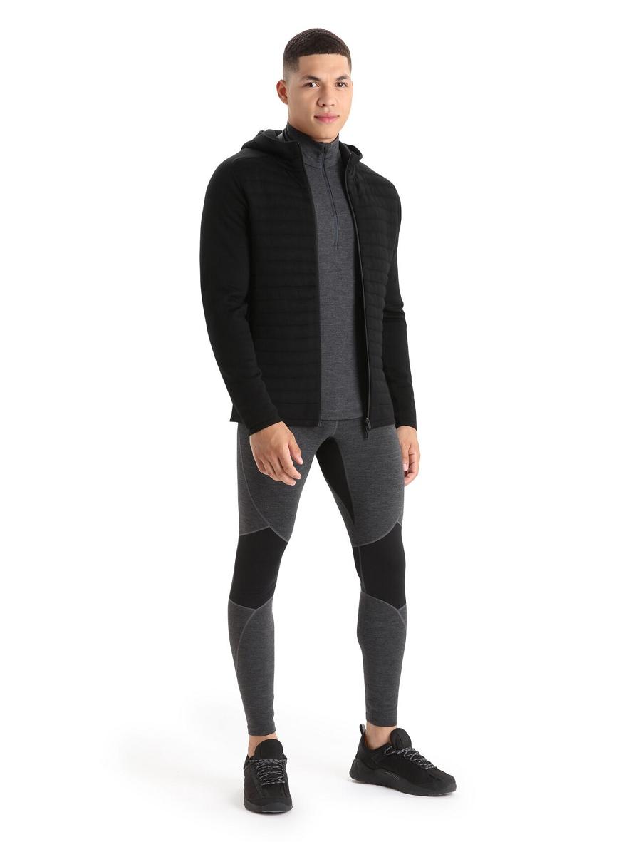 Bluzy Z Kapturem Icebreaker ZoneKnit™ Merino Insulated Long Sleeve Zip Męskie Czarne | PL 1681NWYB